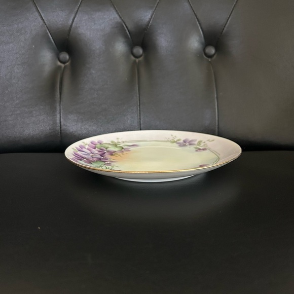 Antique Gotham Austria Handpainted Gold Edges Purple Floral Bread Plate - Picture 4 of 4